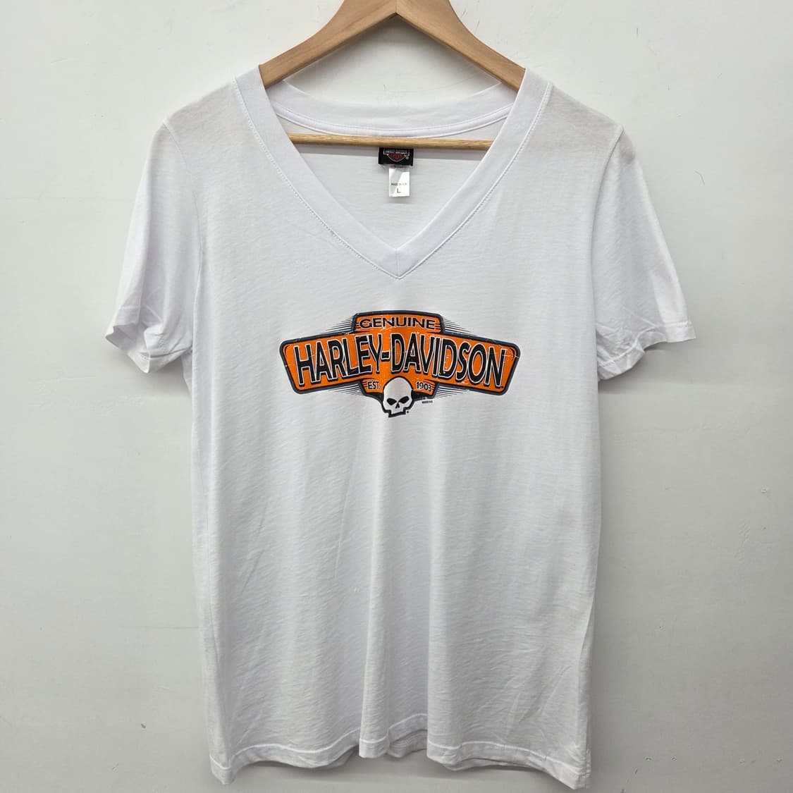 할리데이비슨 화이트 브이넥 반팔 티셔츠 여L 상품이미지2