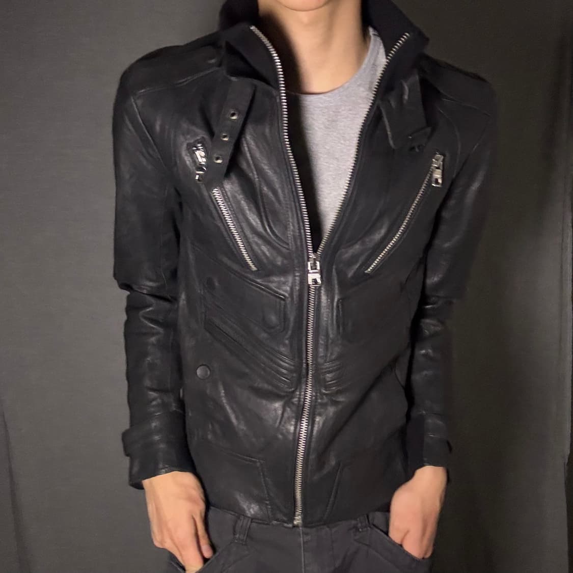 vintage black leather jacket 상품이미지5