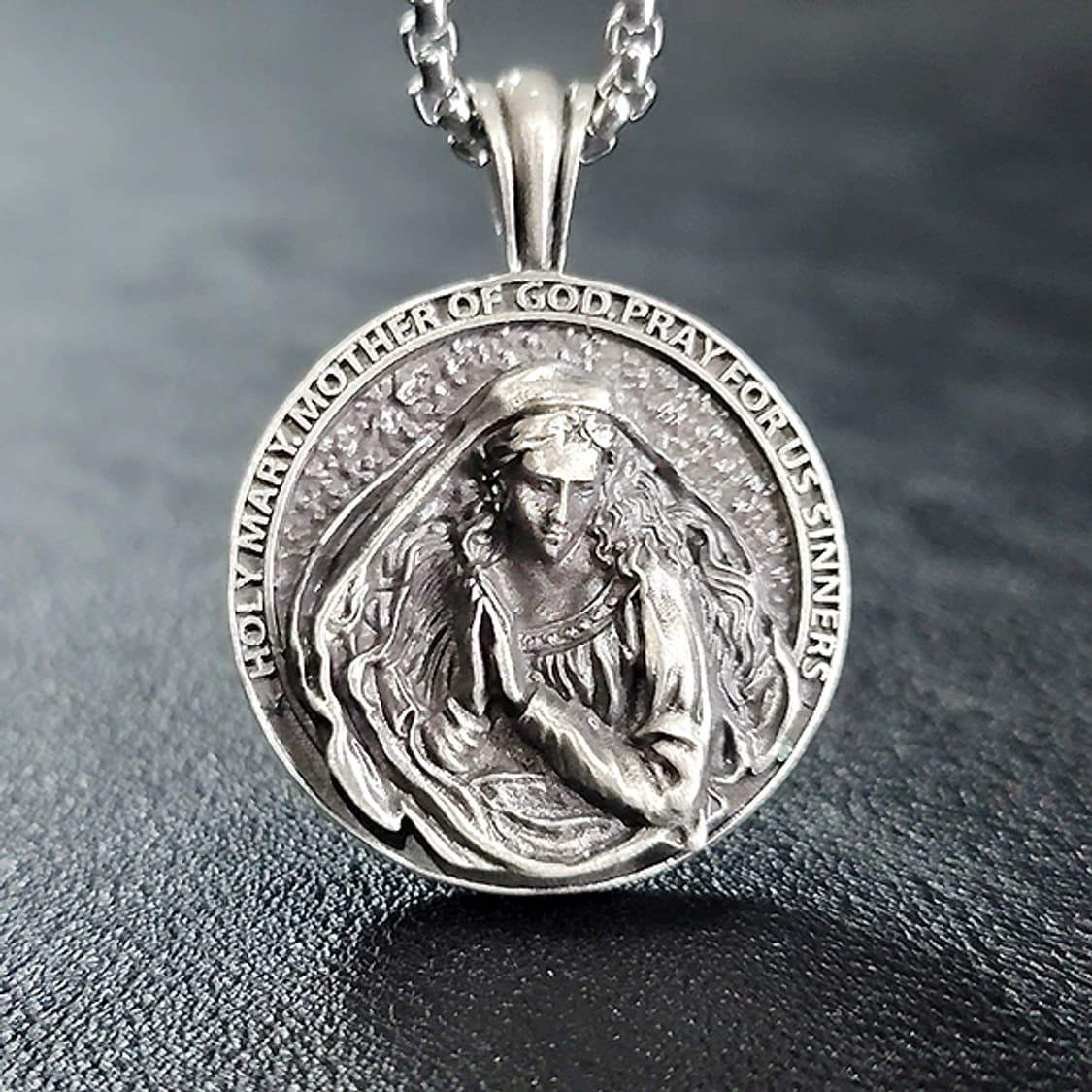 성모마리아 주석 천주교 기독교 펜던트 클래식 코인 메달 남자 목걸이 상품이미지7