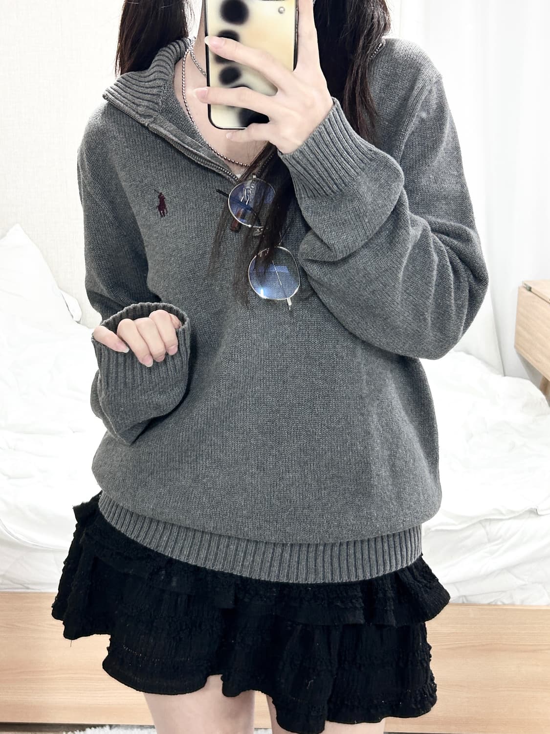 폴로 버건디포니 그레이 반집업 니트 상품이미지4