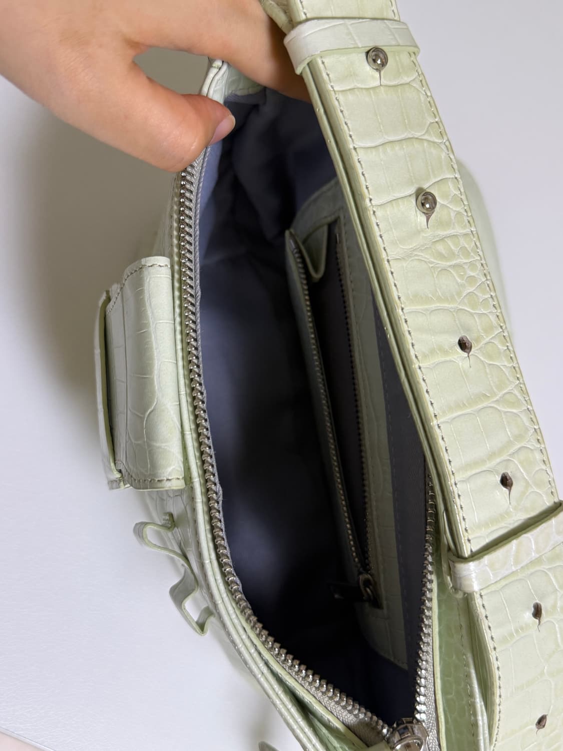 마뗑킴 크로커 체인 숄더백 라임 상품이미지5