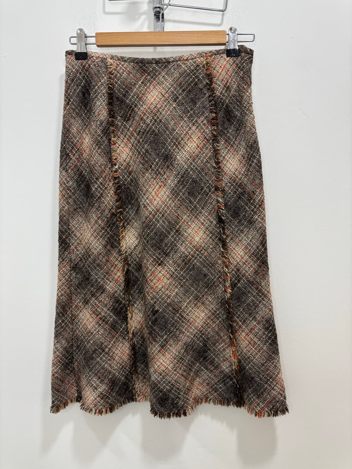 Juno 일본 빈티지 체크 트위드 태슬 울 스커트 치마 상품이미지8