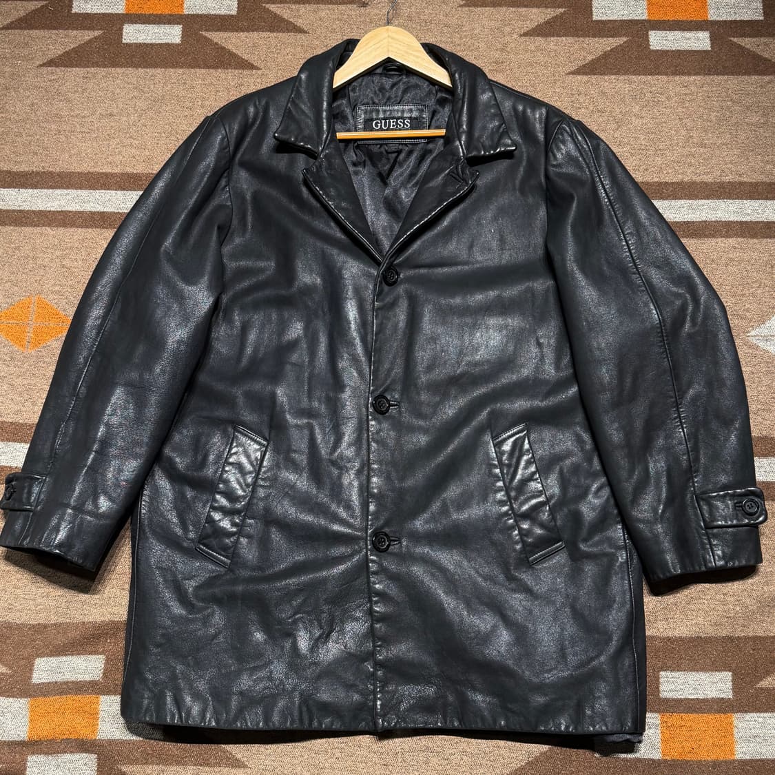 Guess 게스 헤비 카우레더 카 코트 XL 소가죽 자켓 상품이미지1