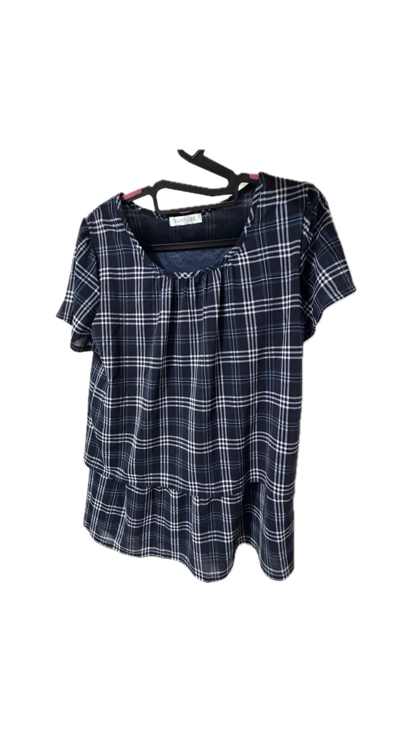 빈티지 체크 반팔 캉캉 블라우스  상품이미지1