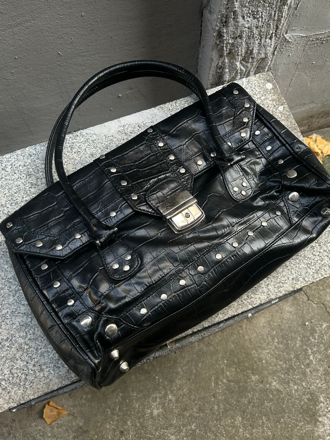 *rare design* 2000s y2k 블랙 크로커다일 레더 숄더백 상품이미지2