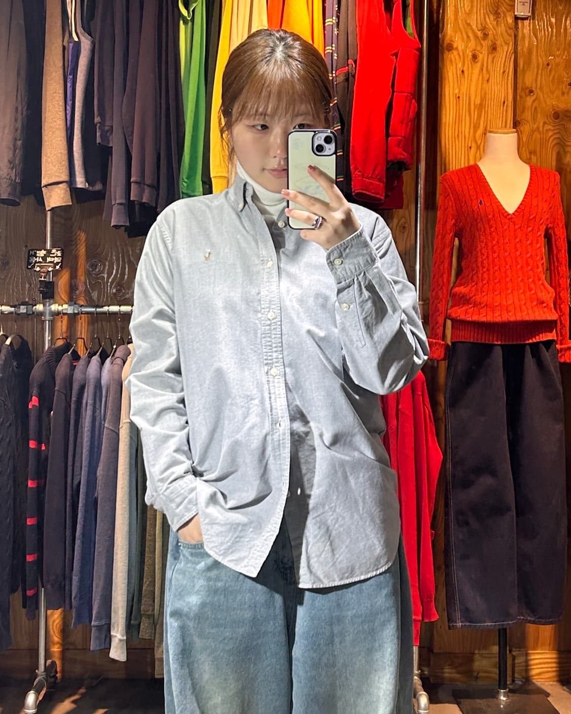 XL 폴로랄프로렌 우먼스 옥스포드 그레이 코튼 셔츠  상품이미지1