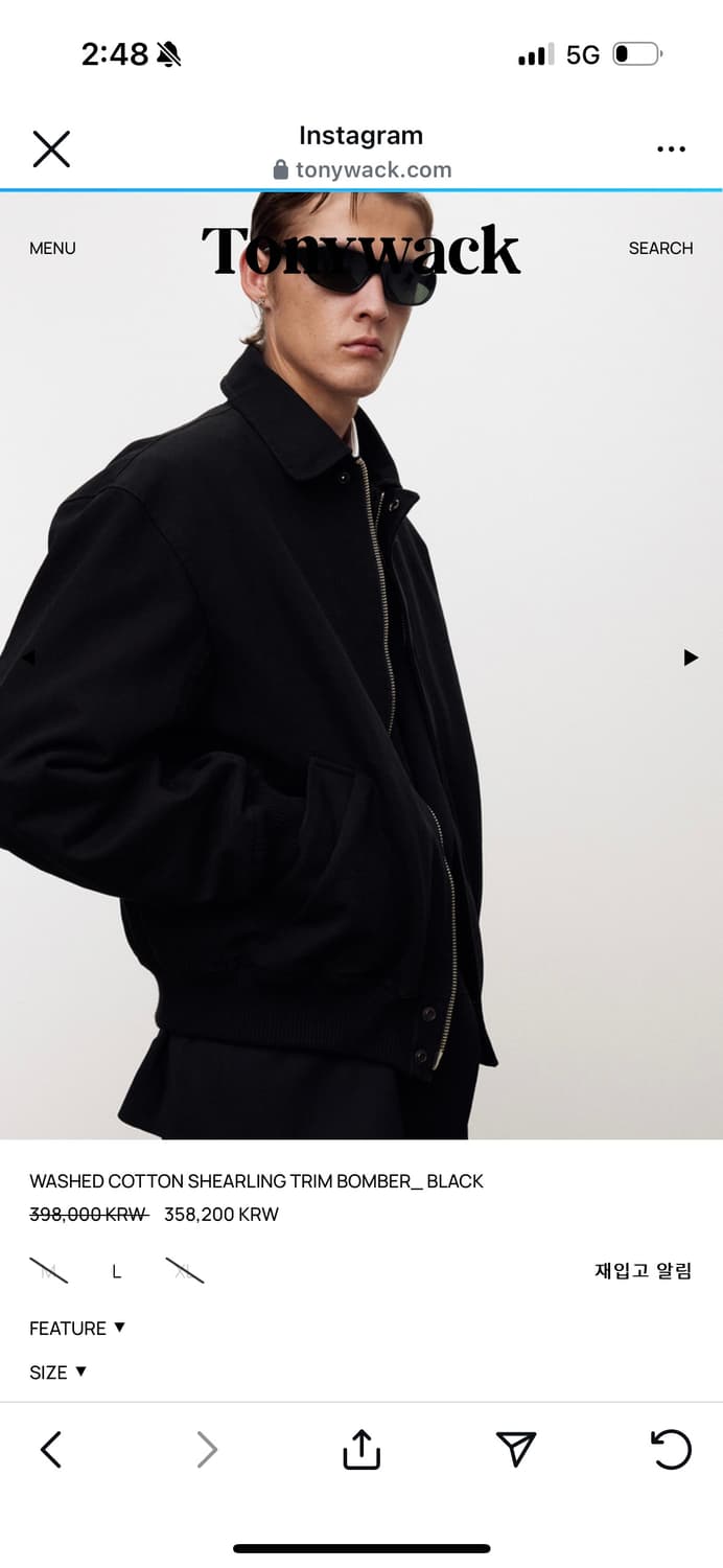 토니웩 워시드 코튼 쉐어링 봄버 M 블랙 상품이미지5