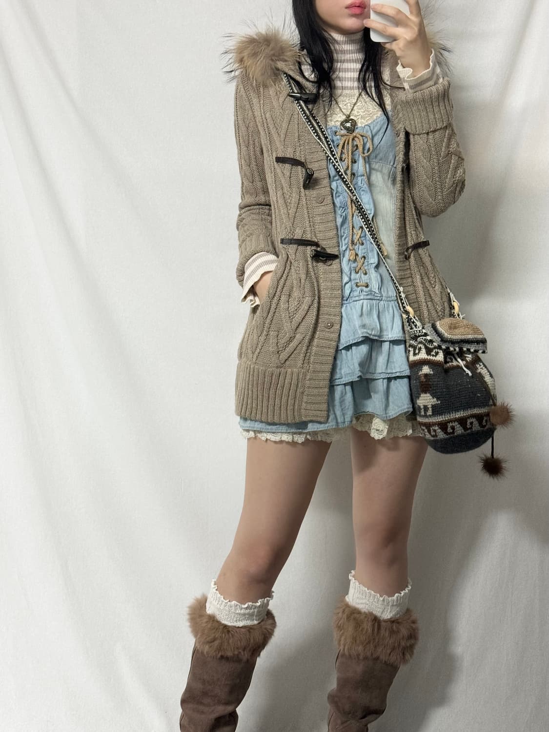 울 노르딕 패턴 니트 크로스 백 상품이미지3