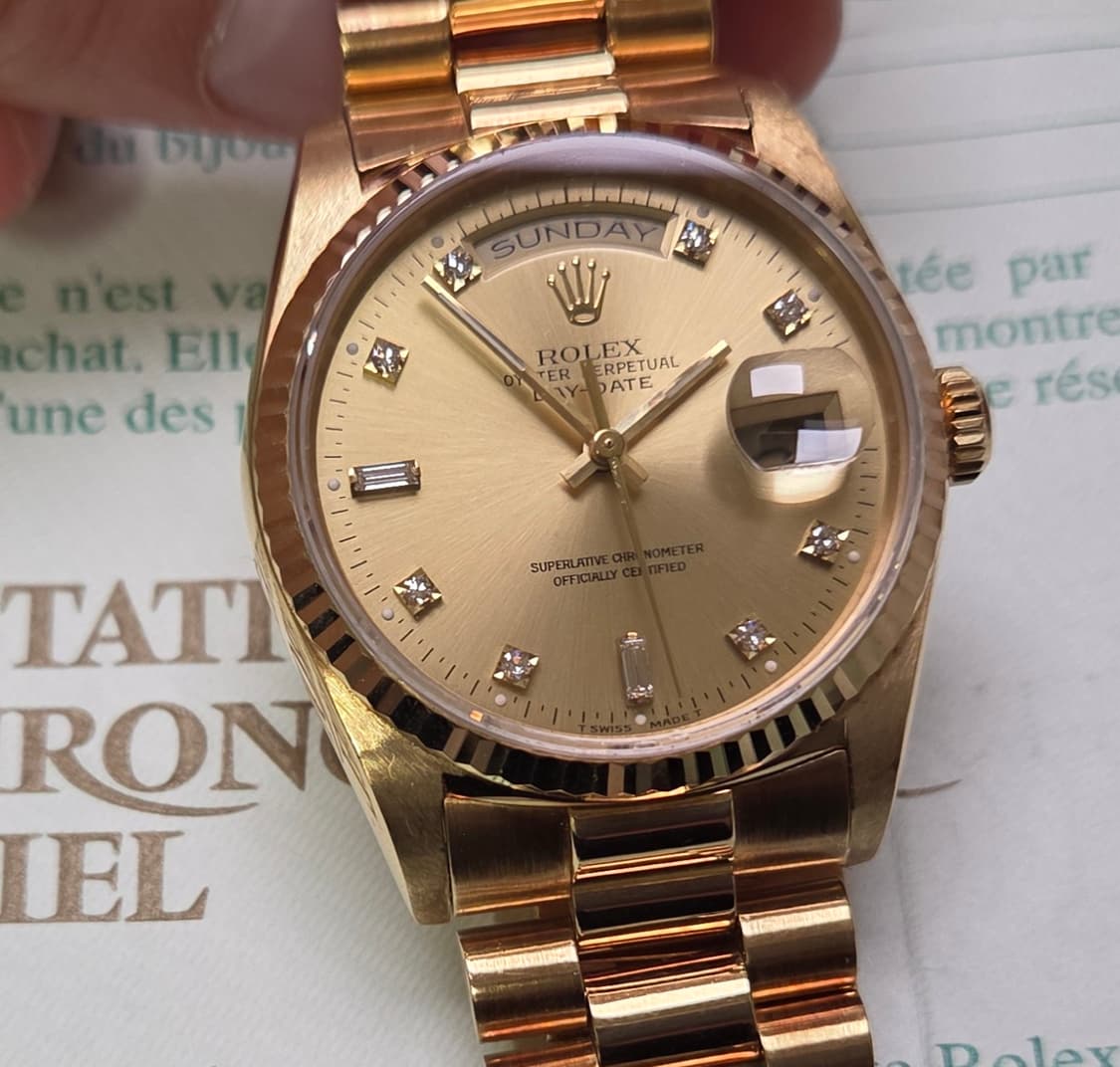 롤렉스 데이데이트 18238 18K올금통 바게트&다이아 샴골판 (원보증서 상품이미지1