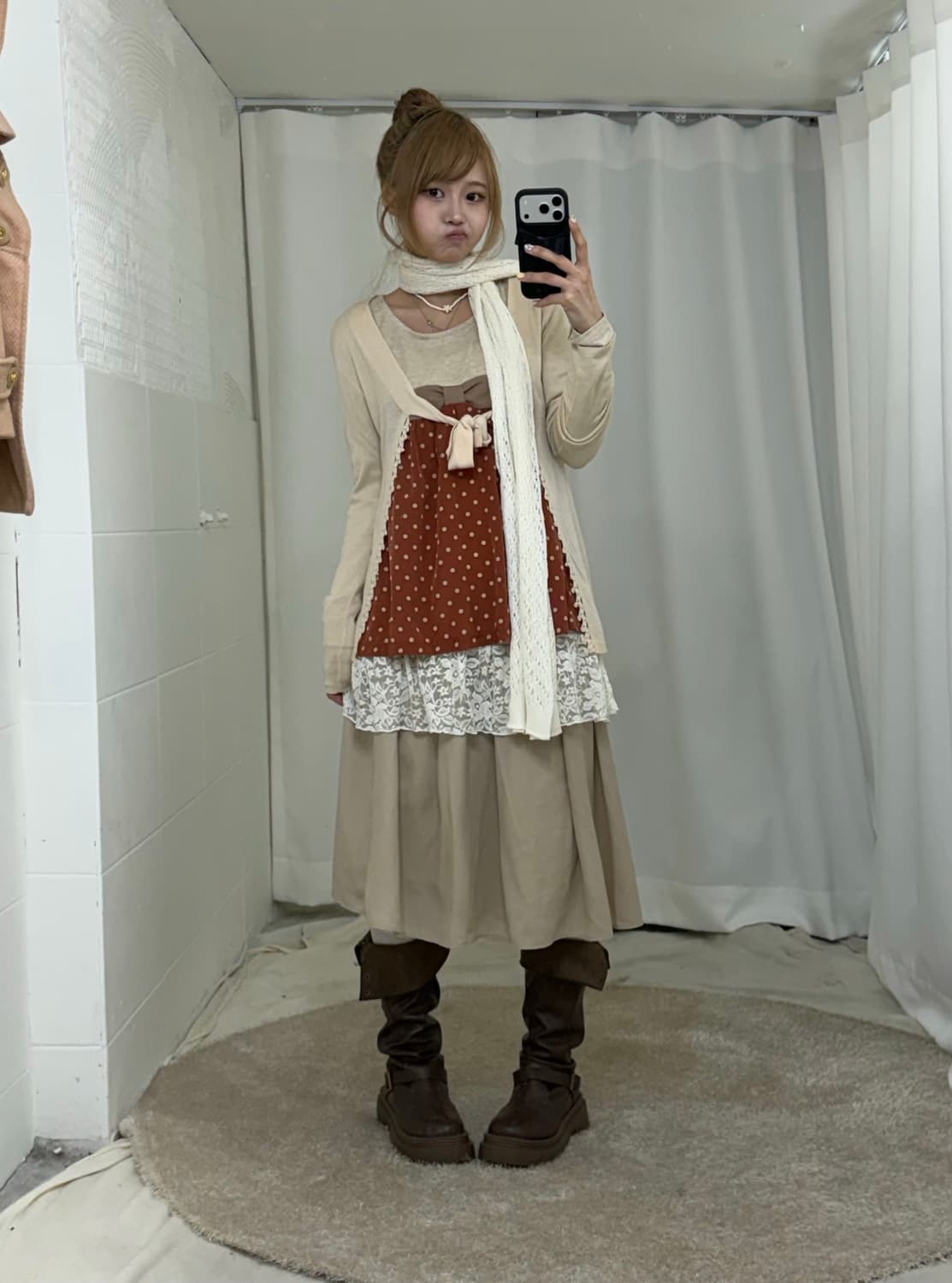 베이지 러블리 너드 모리걸 도트 코디세트 상품이미지2