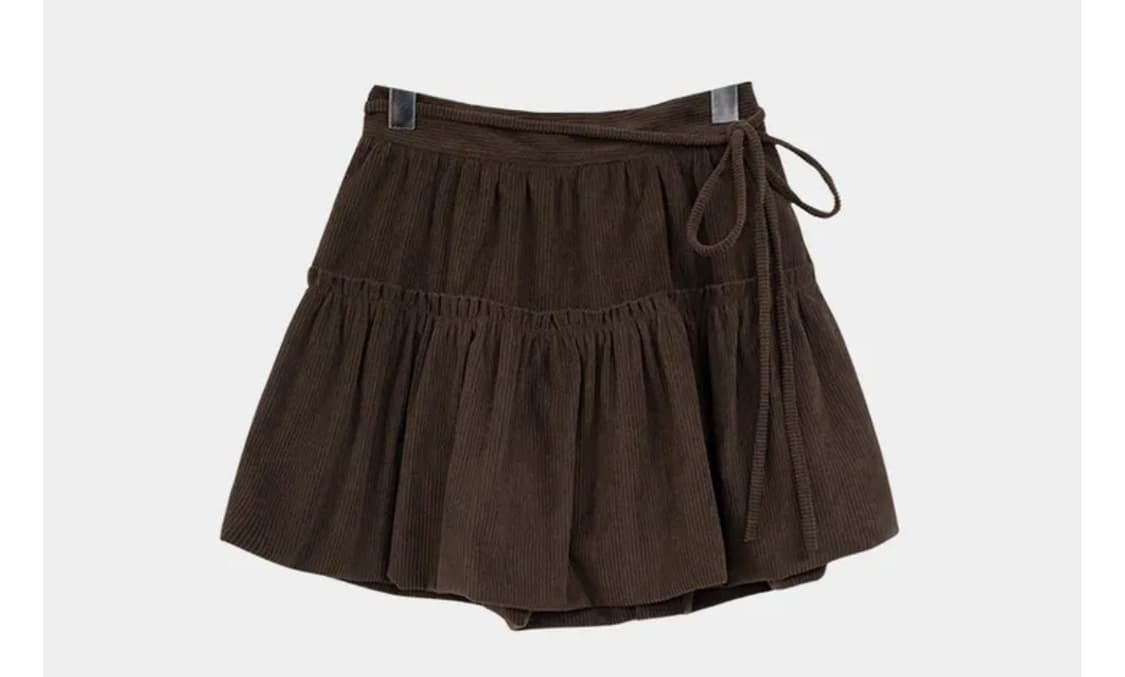 코듀로이 리본 스커트 브라운 벌룬스커트 골덴 상품이미지1