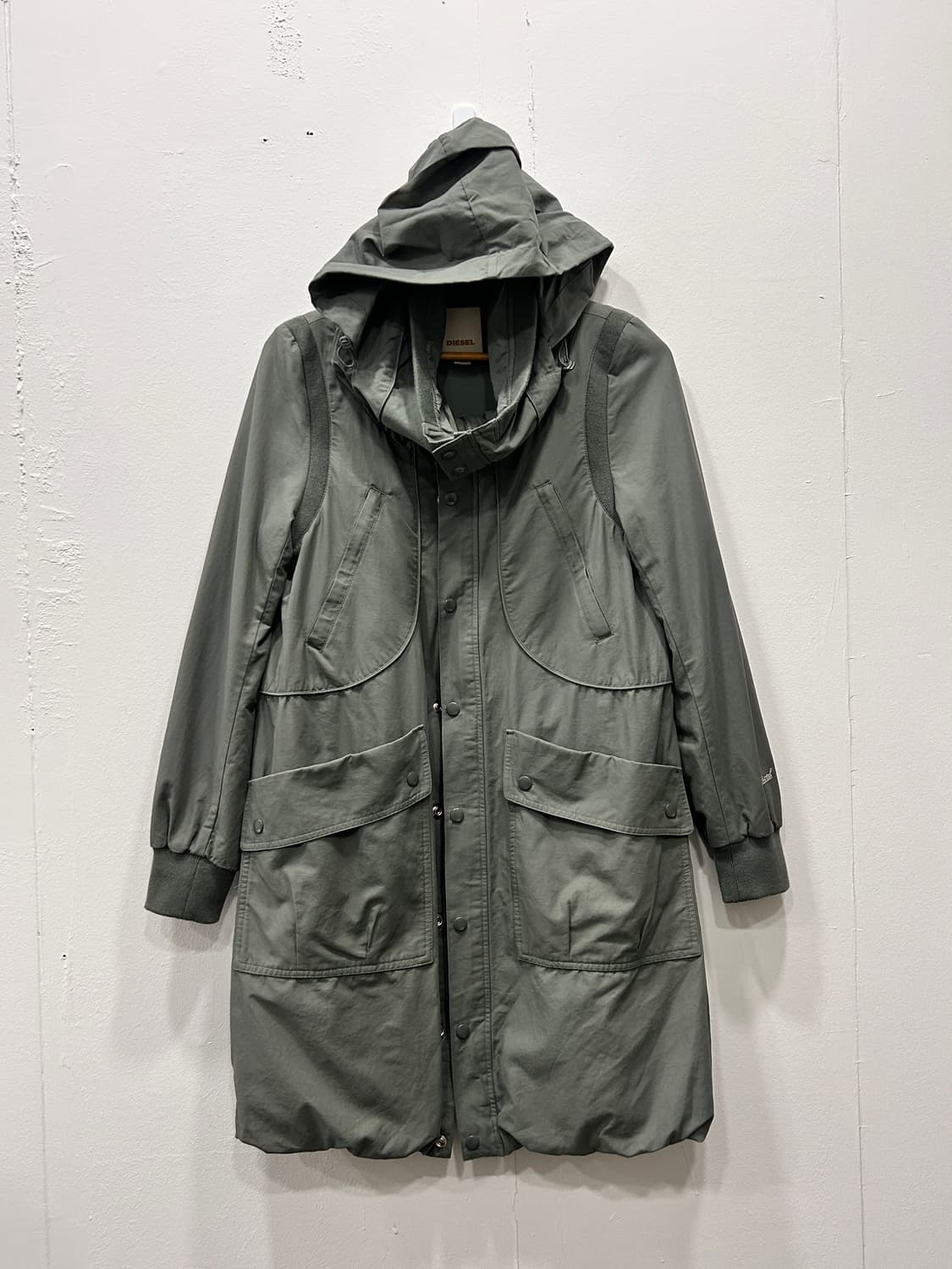 디젤 하이넥 나일론 후드 야상 코트 여성 XS 카키 상품이미지2