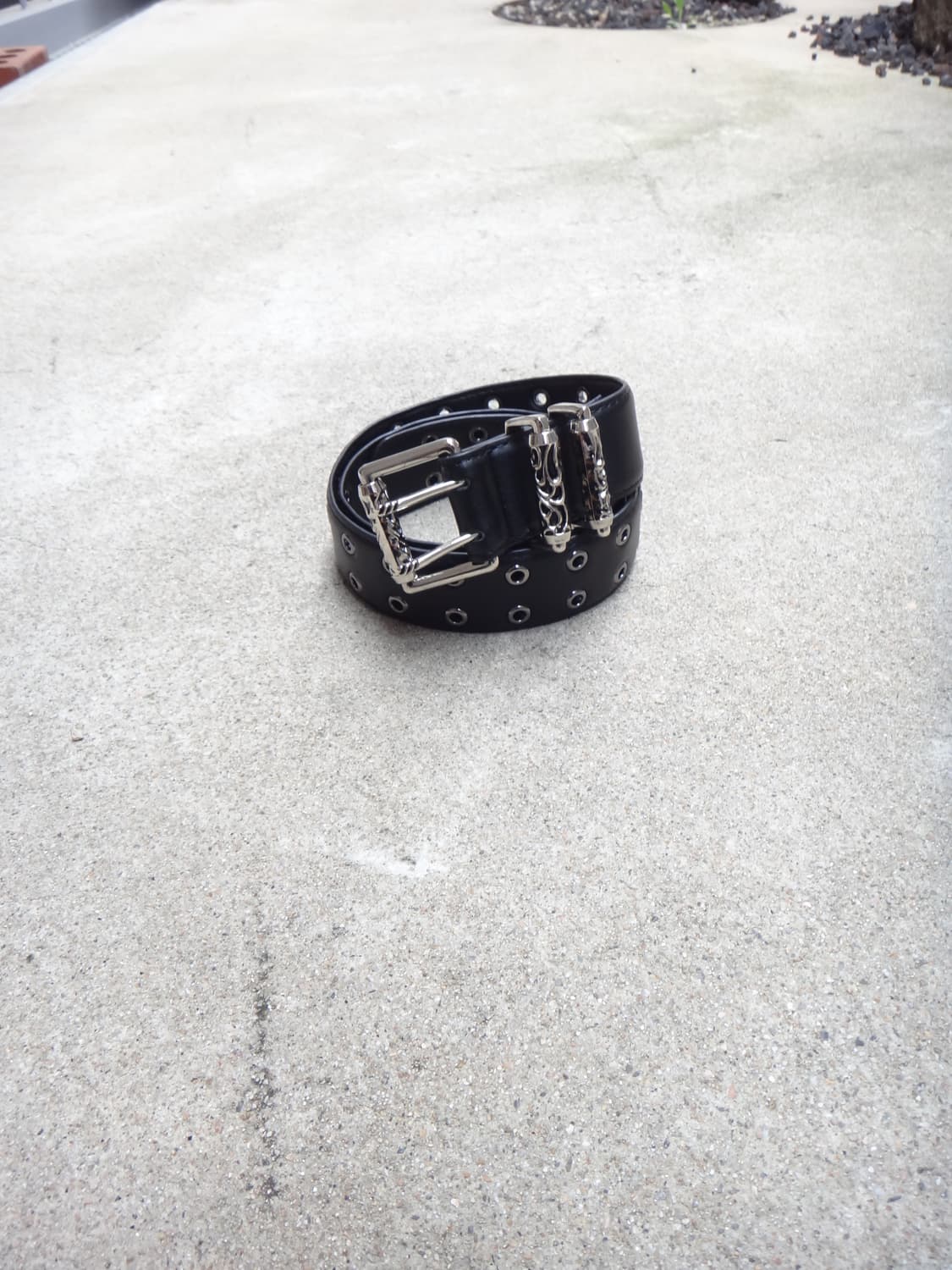 Punching hole leather belt / black 상품이미지2