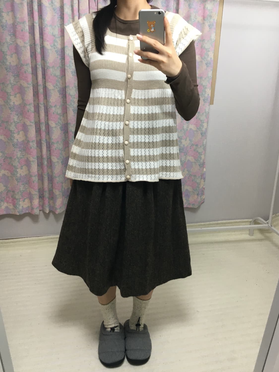 카키-브라운 보카시 울 스커트  상품이미지3