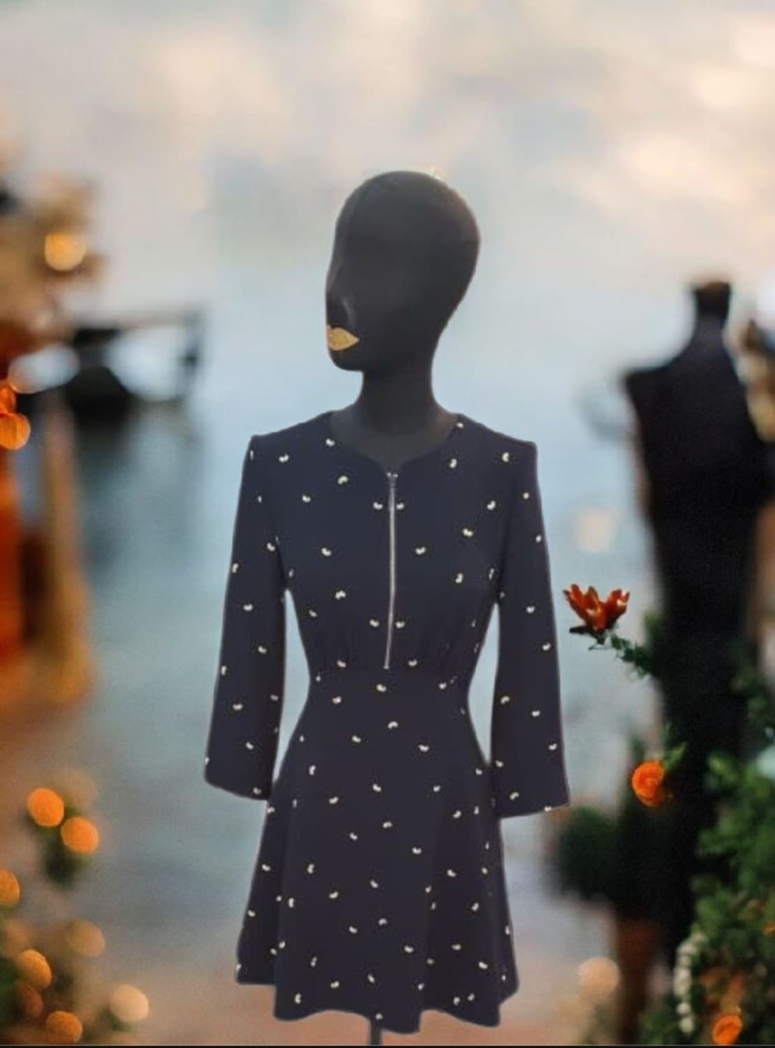 시슬리 앞지퍼 금사 자수 네이비 미디원피스 55 상품이미지1