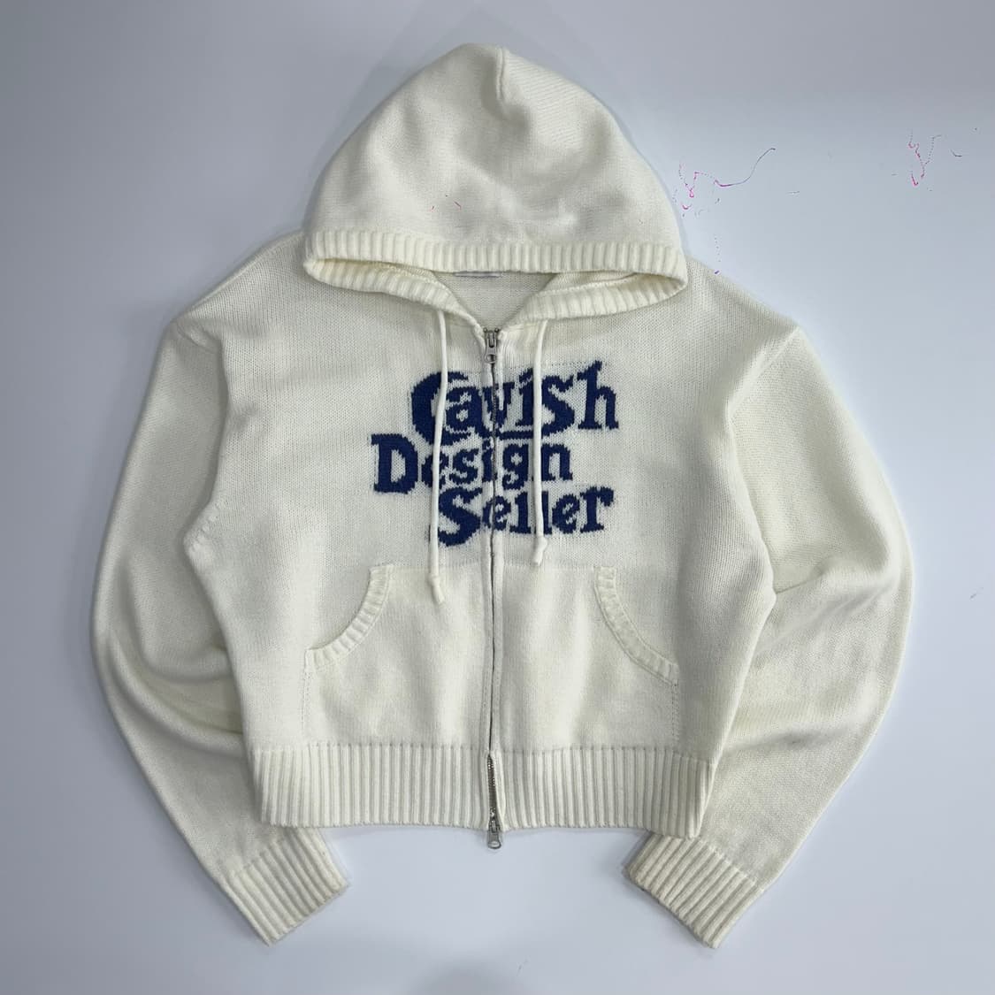 Cavish Design seller 카비시 블루아이보리 니트 후드집업 상품이미지3