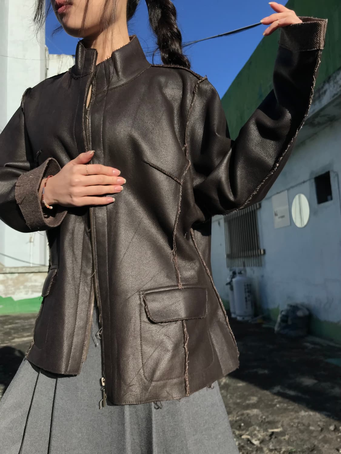 브라운 가죽 자켓 상품이미지1