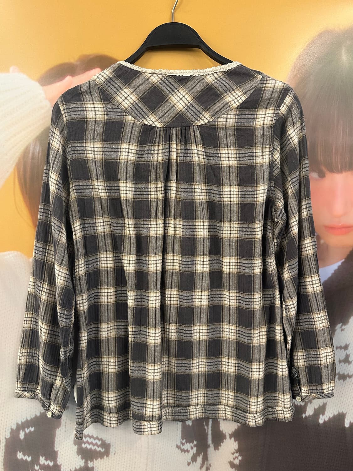 VINTAGE 빈티지 브라운체크 모리 블라우스 상품이미지4