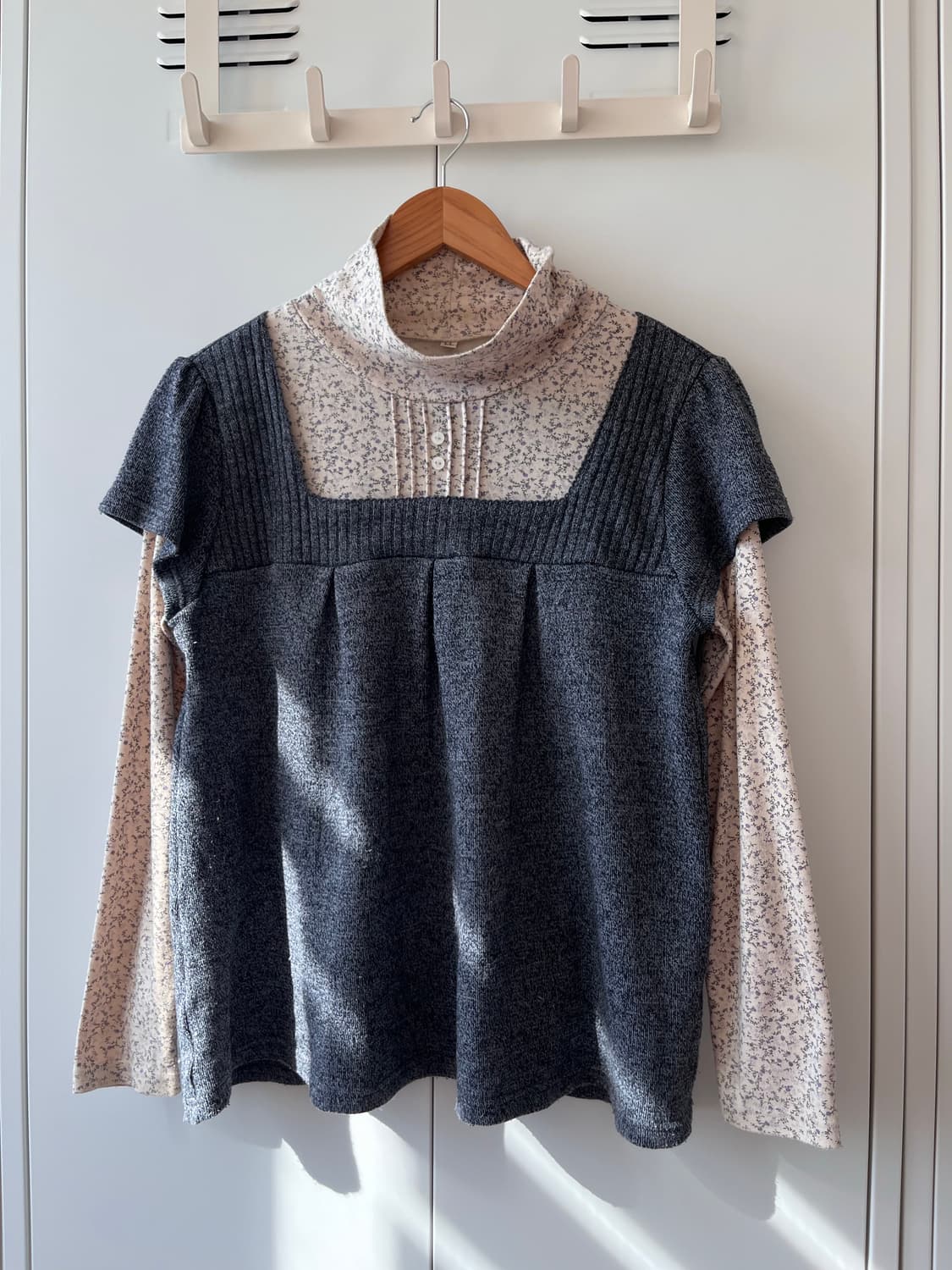 Vintage 잔꽃 반팔 레이어드 폴라 티  상품이미지4