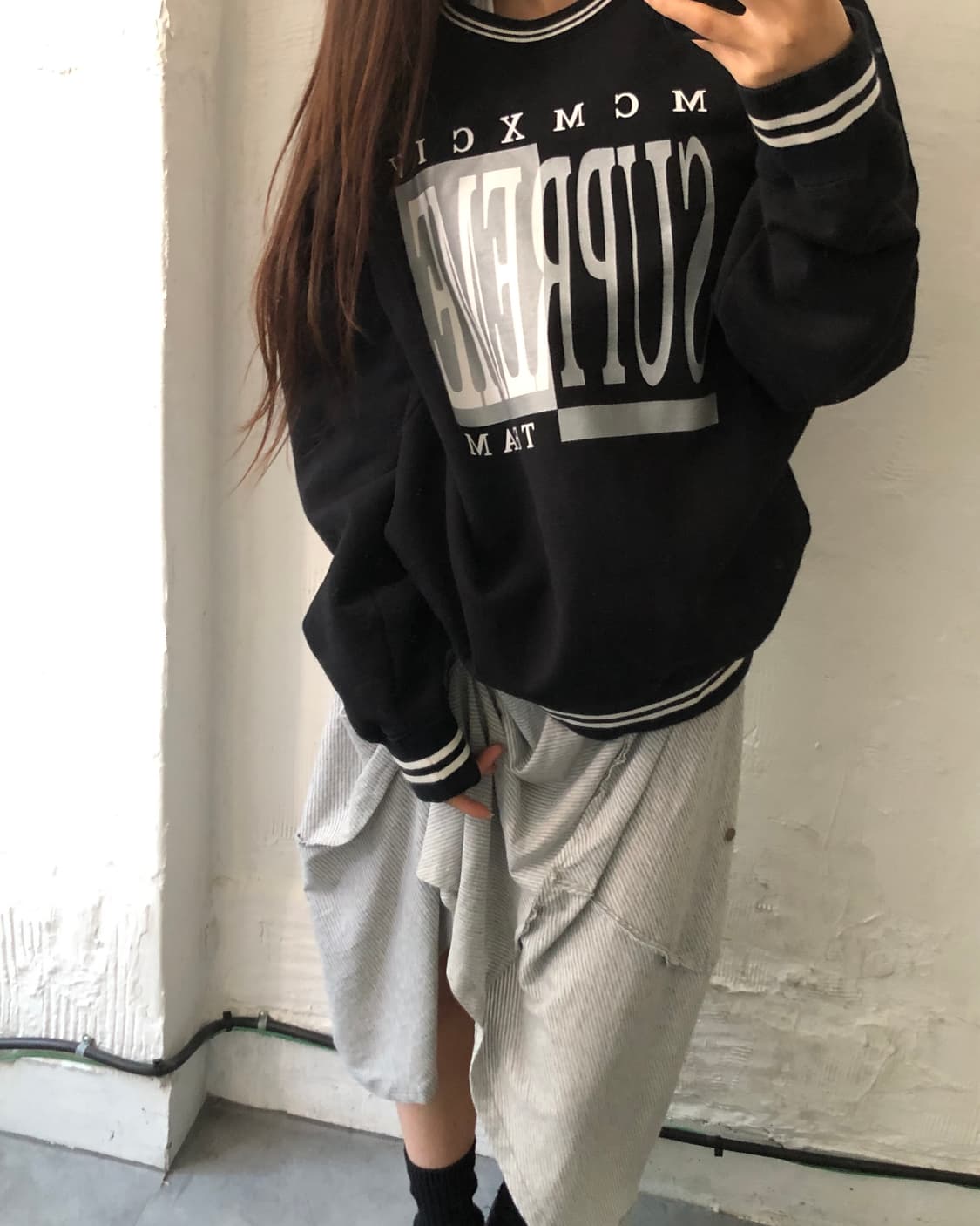 Supreme 슈프림 17FW 블랙 슈프림팀 로고 맨투맨 상품이미지1