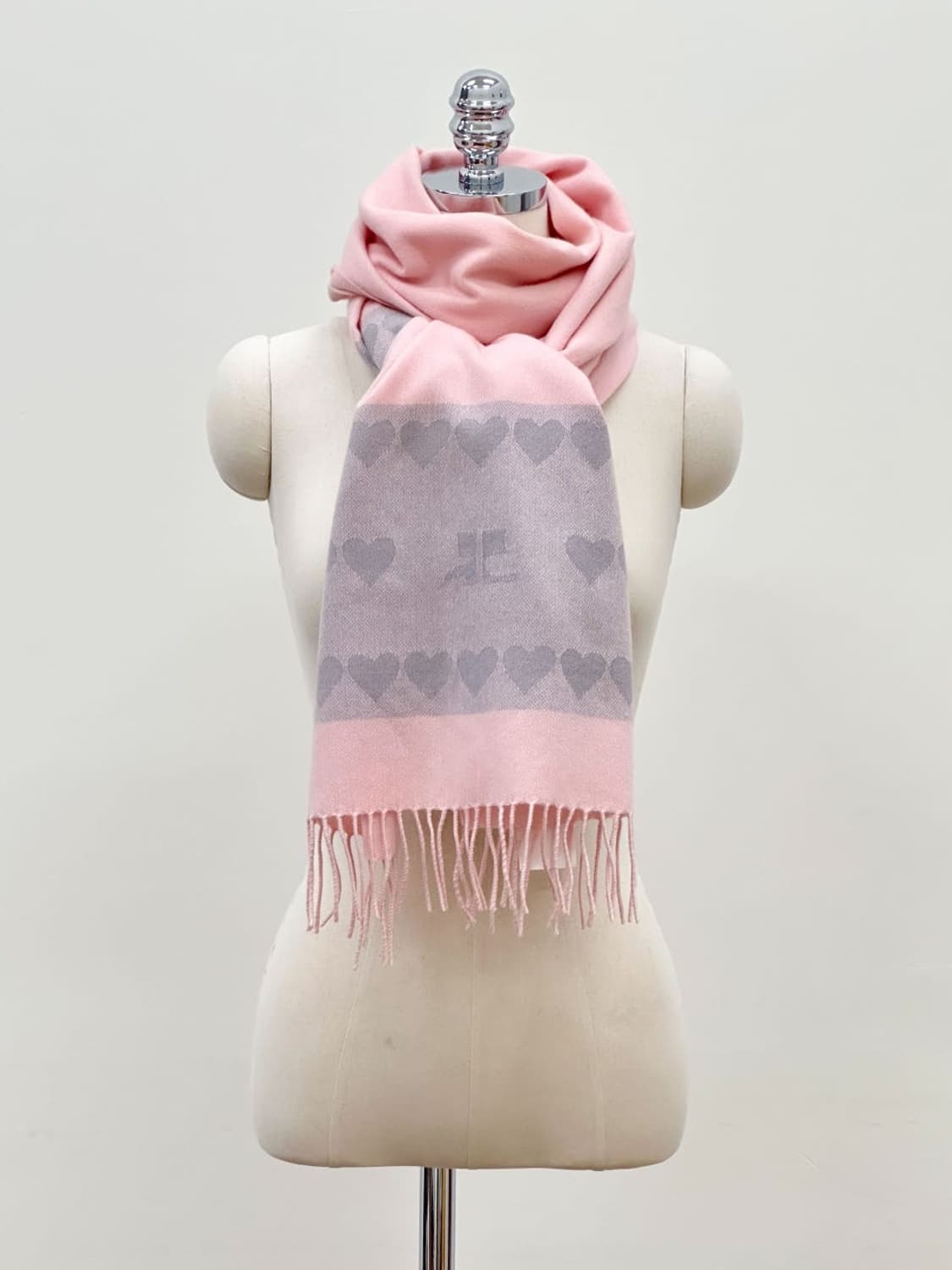 [새상품] courreges / 꾸레쥬 캐시미어 하트 핑크 머플러 상품이미지2