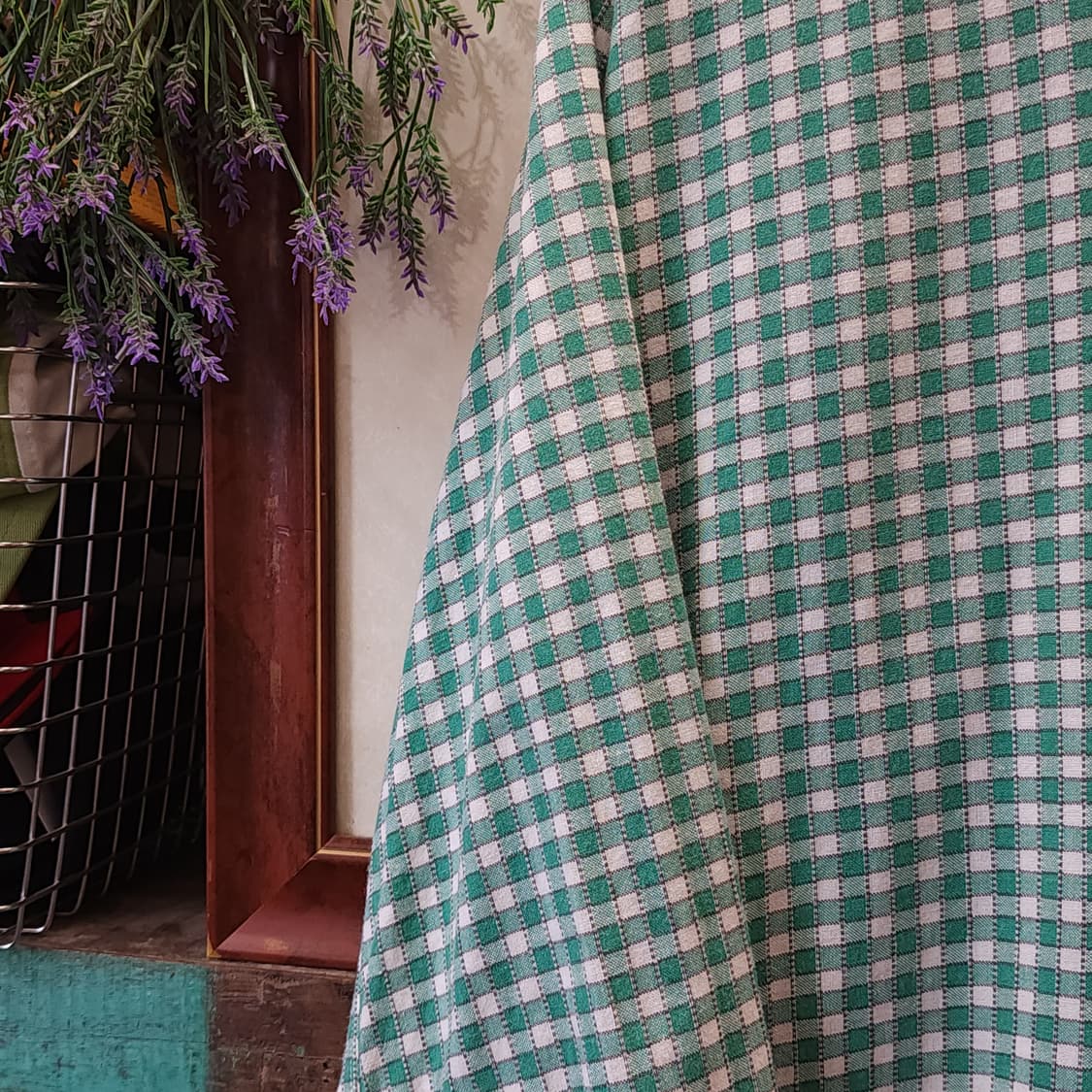 60s 프랑스 워크셔츠 가드너 빈티지 셔츠 그린 체크 롱 튜닉 셔츠 L 상품이미지8