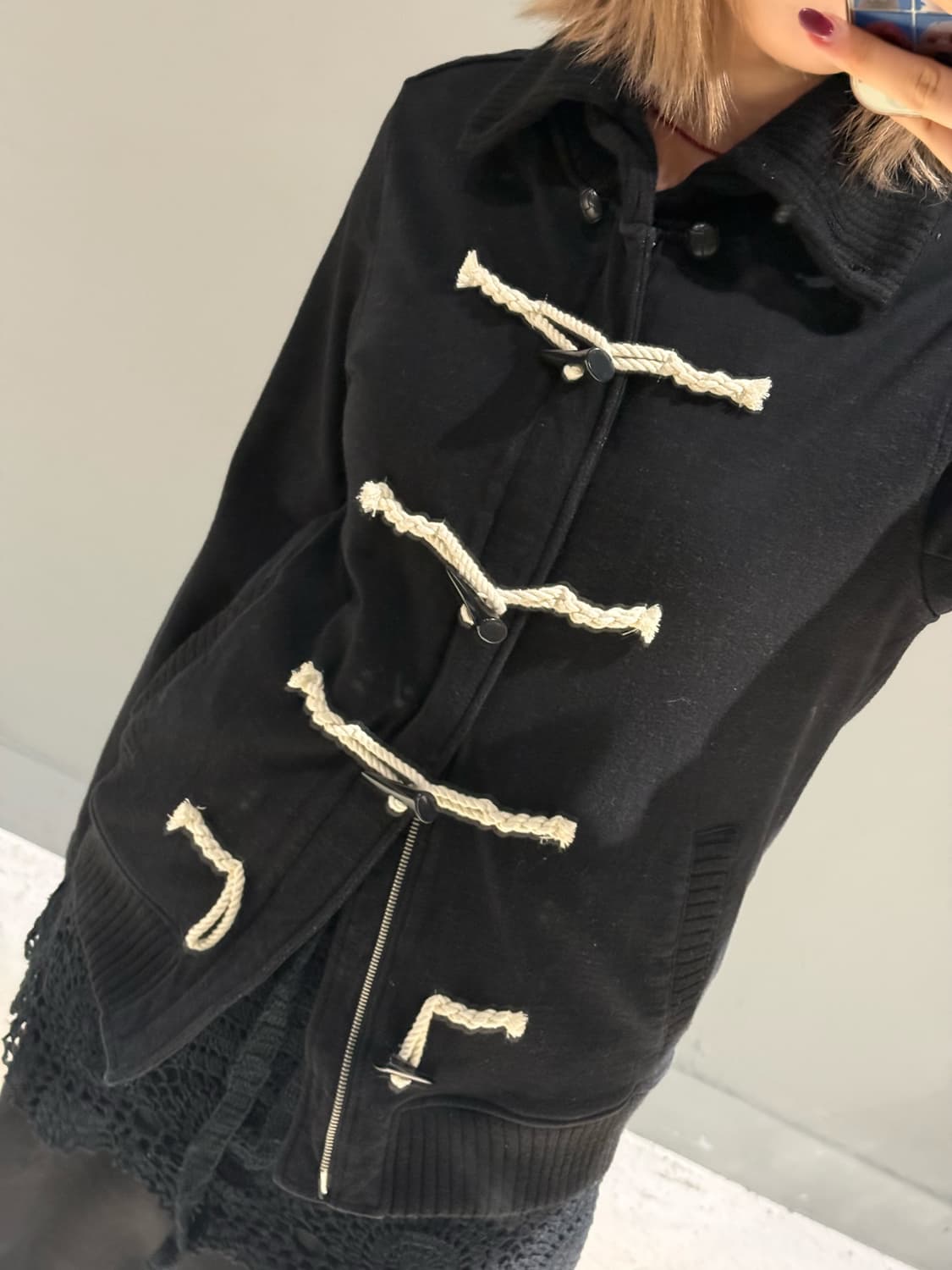 duffle button collar detail 2-way zip-up 상품이미지3