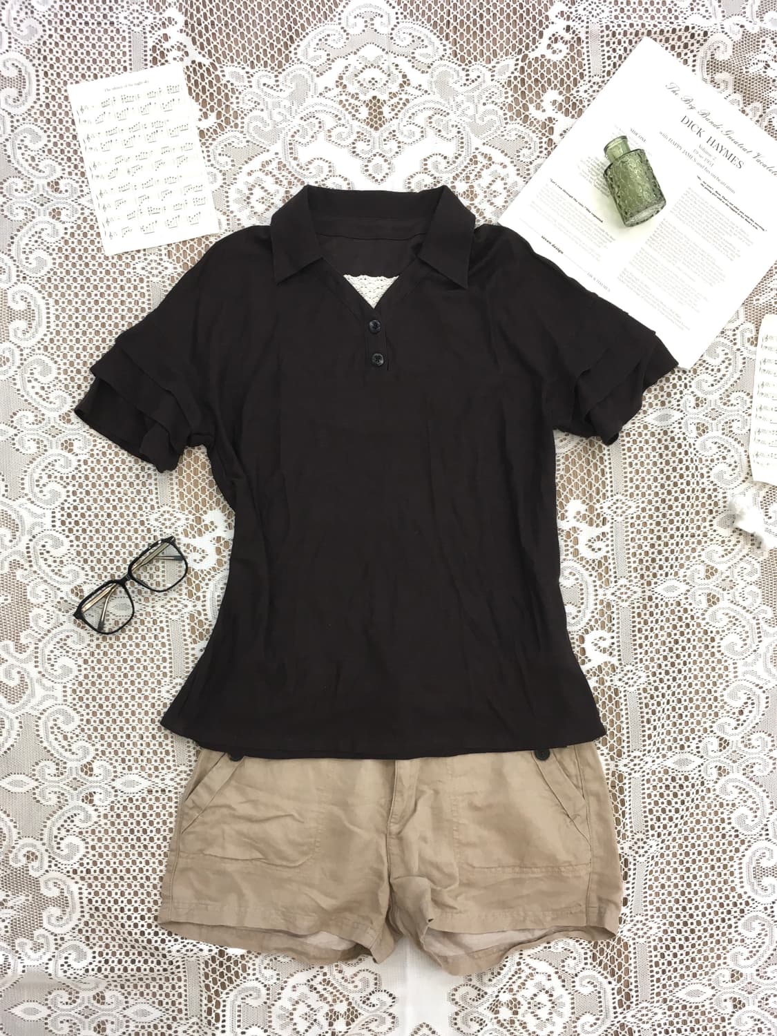 jpn vintage nerd brown lace t shirt 상품이미지1