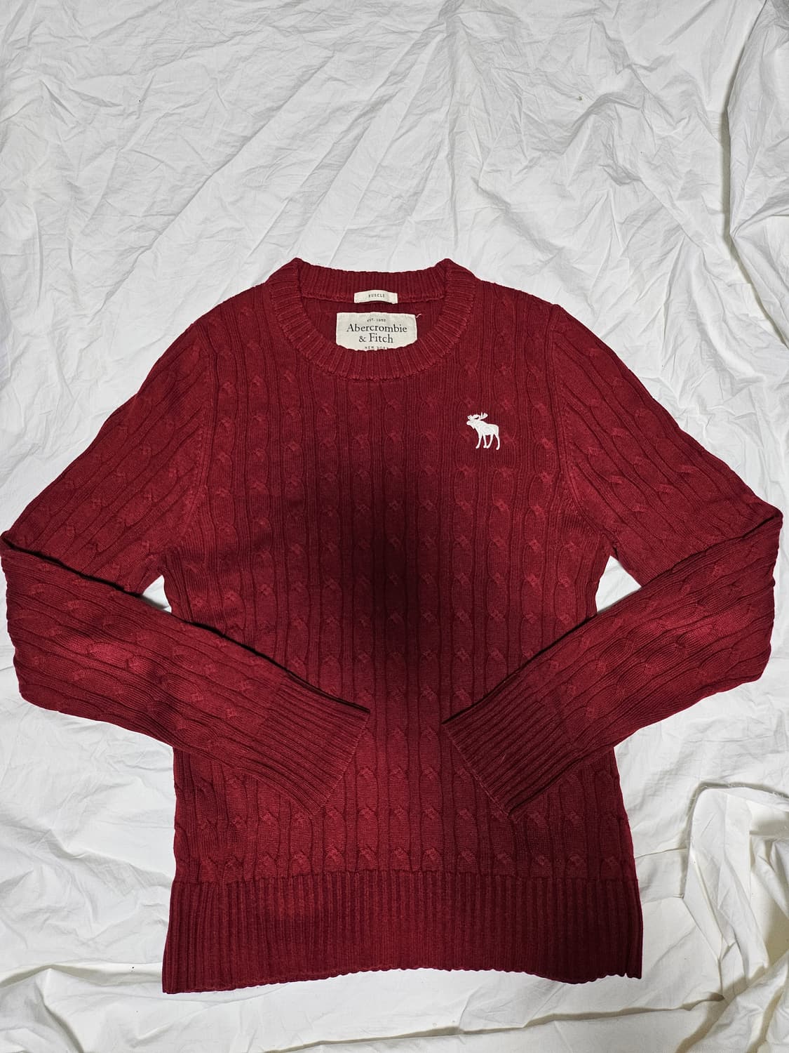 아베크롬비 딱붙핏 케이블 니트 꽈배기 니트 버건디 L 상품이미지1