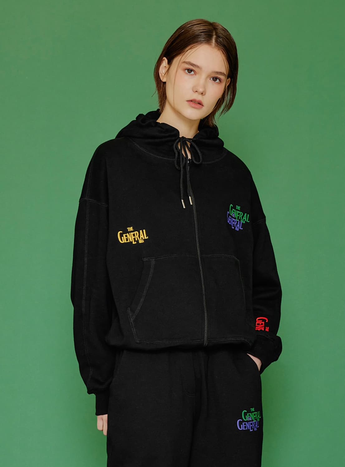 제너럴아이디어 엠브로이더 로고 자수 후드티 후디 블랙 M 상품이미지1