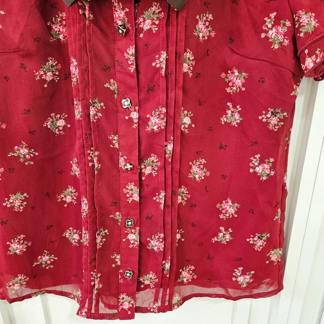 와인초코 플라워 리본 블라우스 상품이미지3