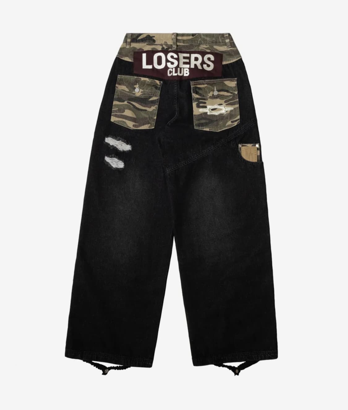 루저스클럽 카모 믹스 데미지 와이드 데님팬츠 리쿠 손민수 바지 엔시티위시 상품이미지1