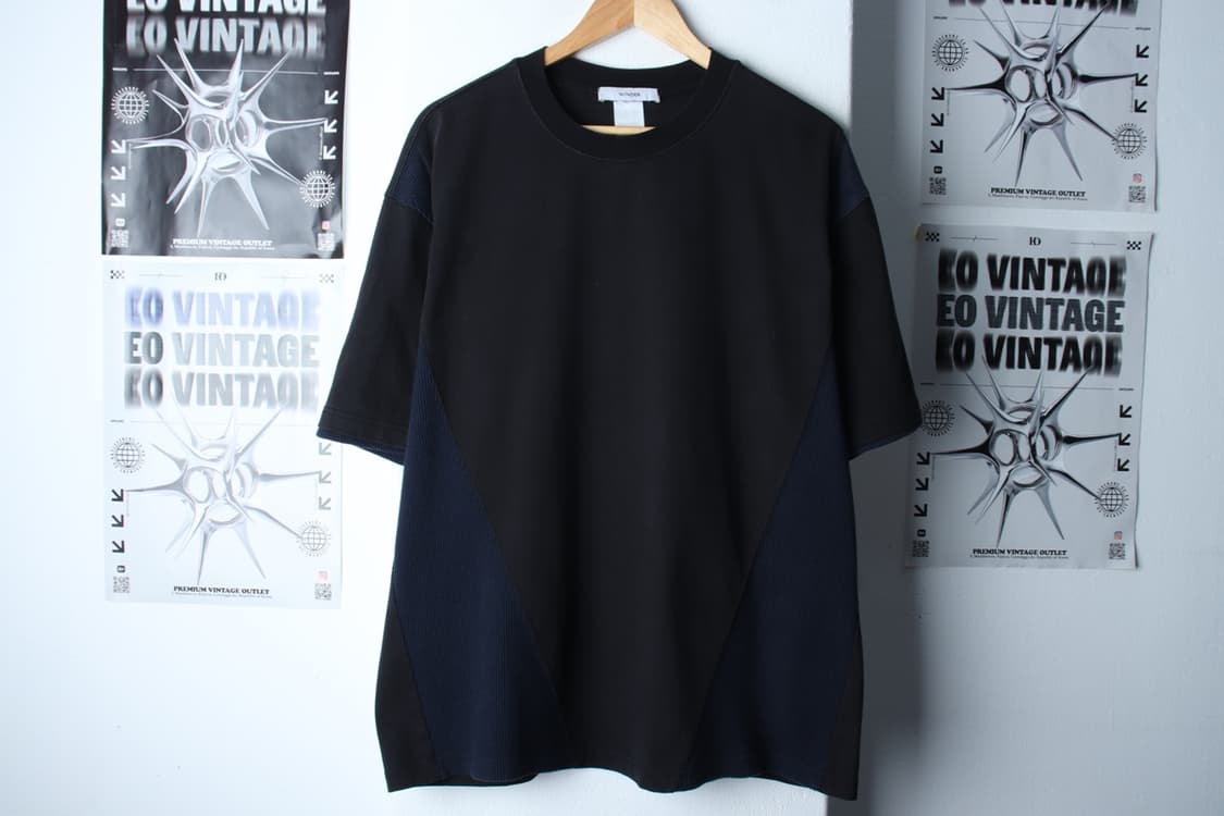 (L-2XL) 윈더 반팔 티셔츠 오버사이즈 와플 블랙 절개-H31406 상품이미지2
