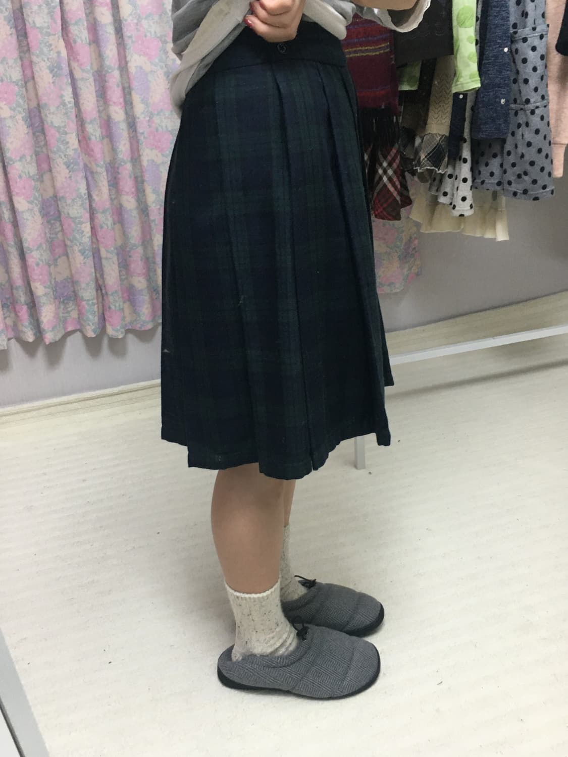 타탄 체크 플리츠 미디 스커트 상품이미지5