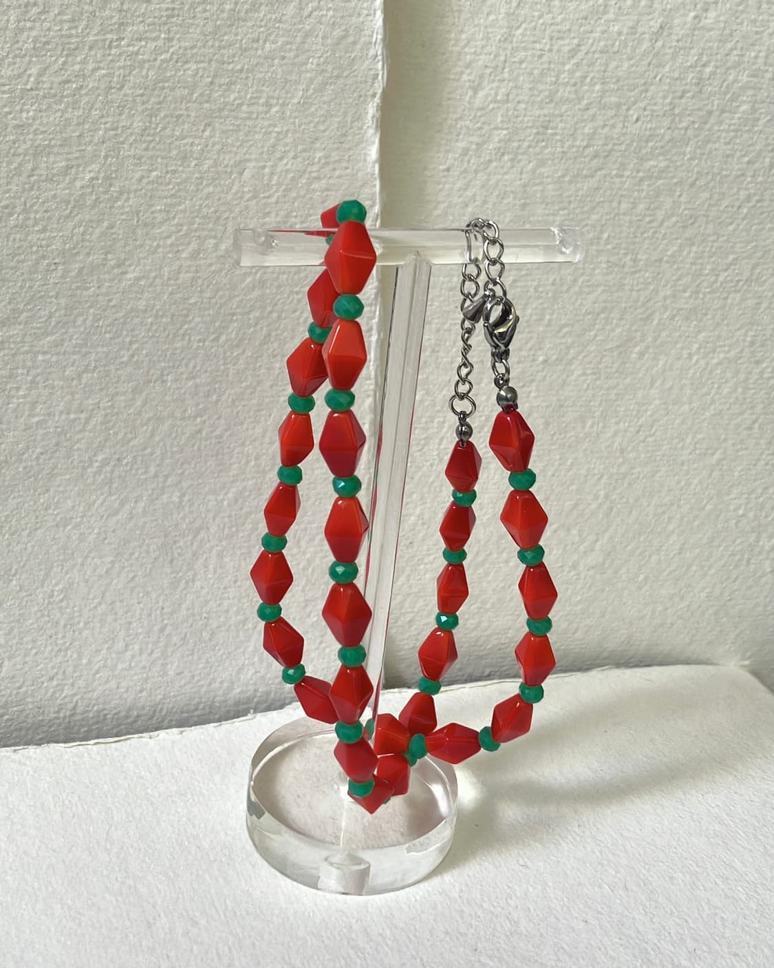 핸드메이드 비즈 목걸이 | 아카이로 마름모&크리스탈비즈 목걸이 |  상품이미지4