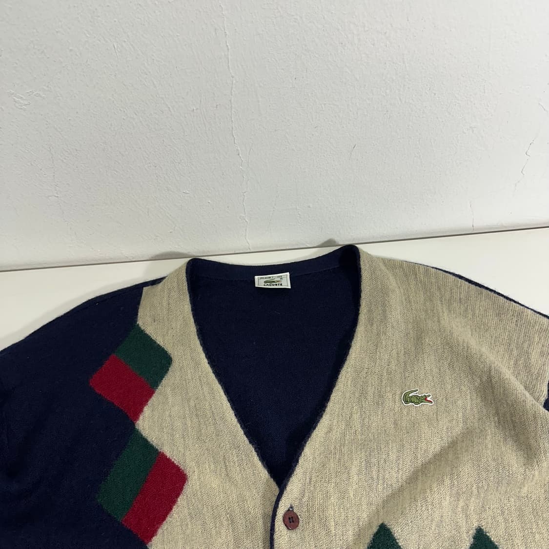 95-100 라코스테 린넨 브이넥 아가일 가디건 상품이미지4