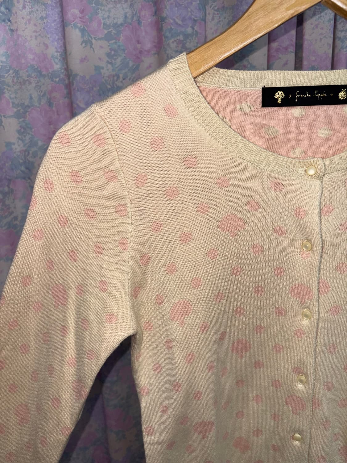 베이지-핑크 도트 버섯 가디건 상품이미지6