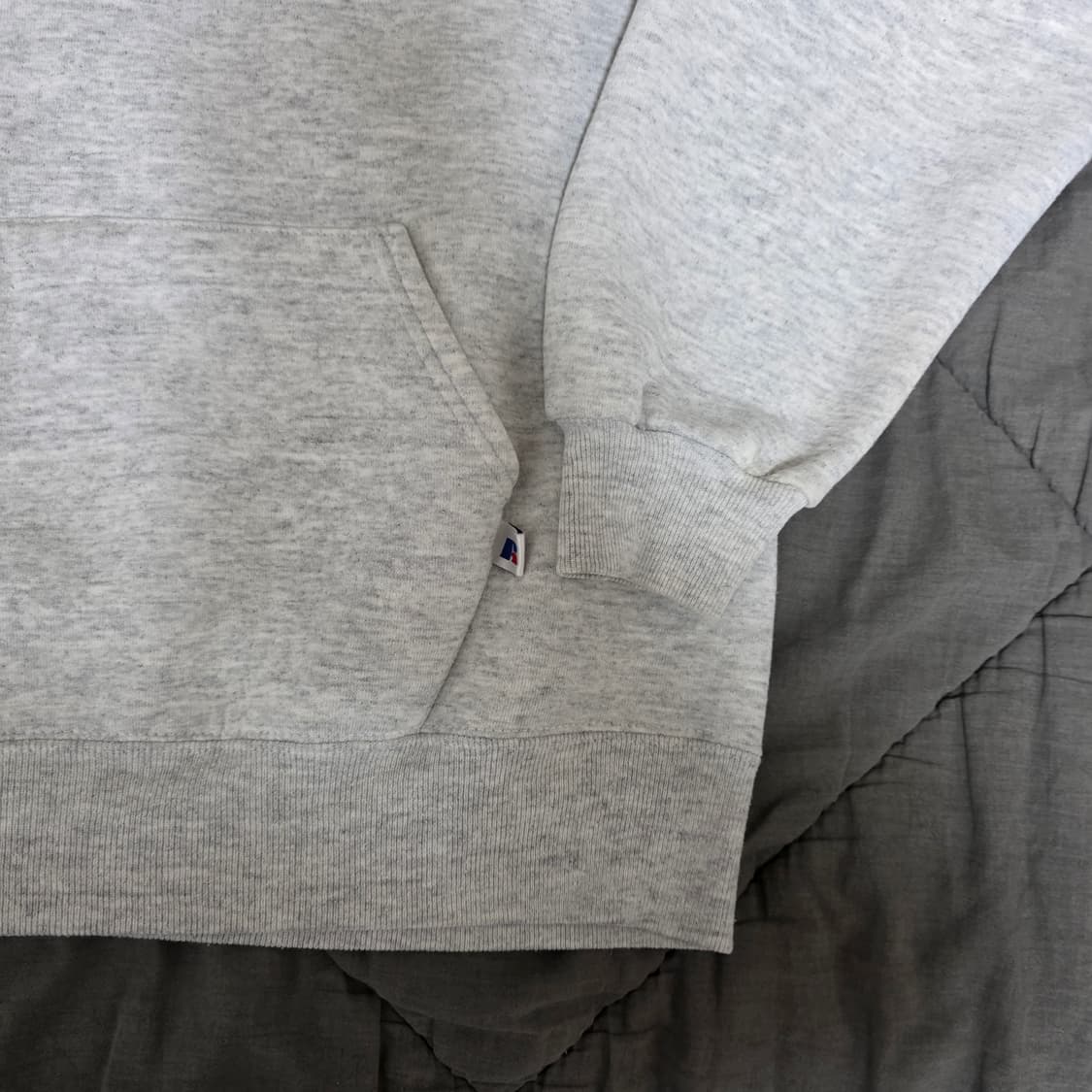 [XL] 90s 러셀 애슬레틱 아멘시칸 플래그 패치 라이트 그레이 후드티 상품이미지4