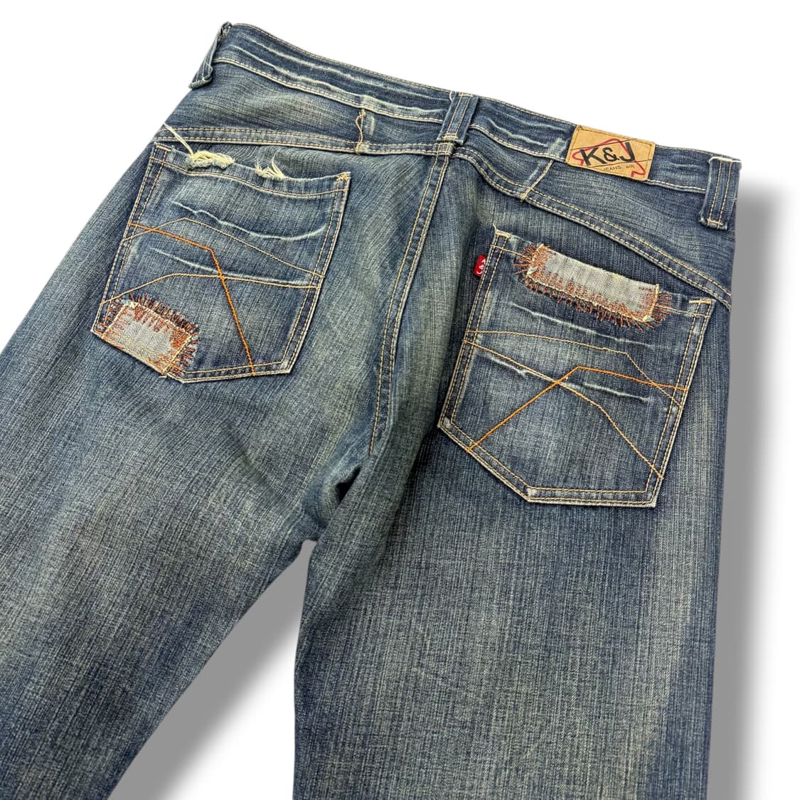 JPN 패치워크 워싱 데님 스트레이트 팬츠 상품이미지5