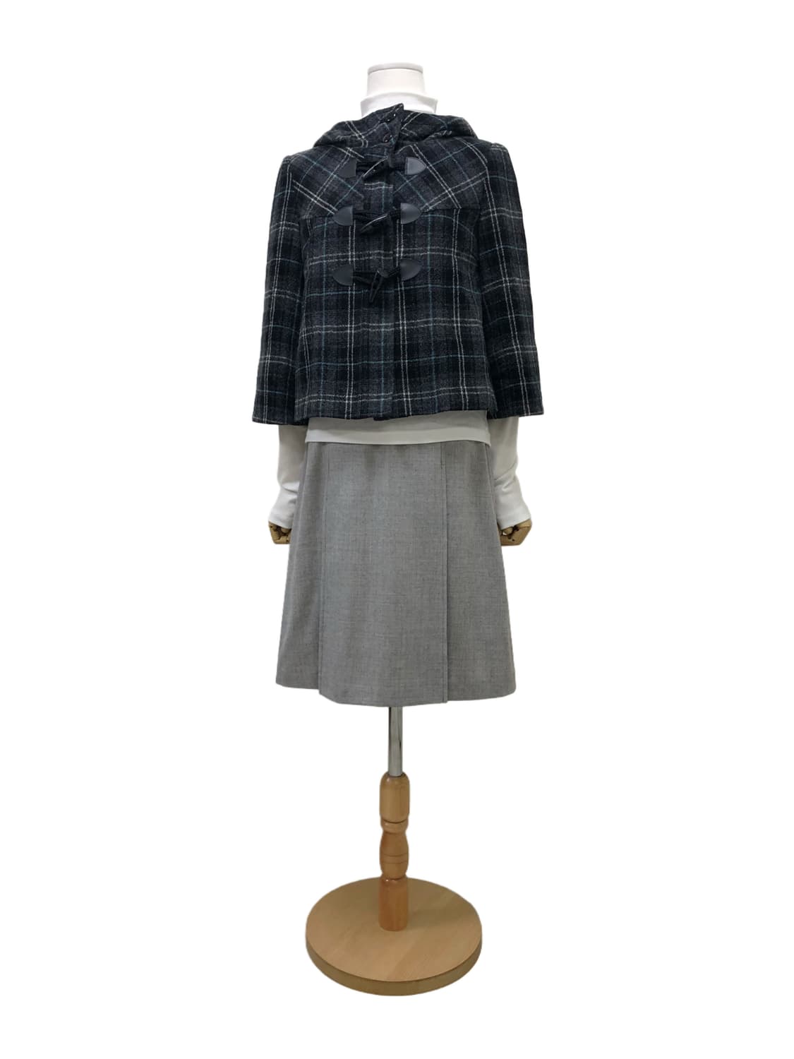 체크 떡볶이 더플 숏 코트 상품이미지3