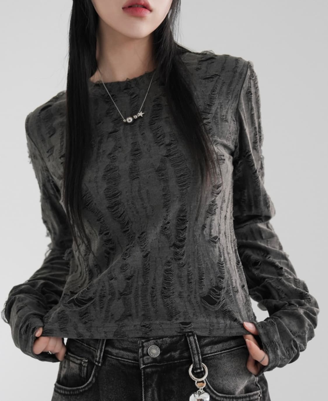 바이너리원 데릭 데미지 티셔츠_그레이 상품이미지2