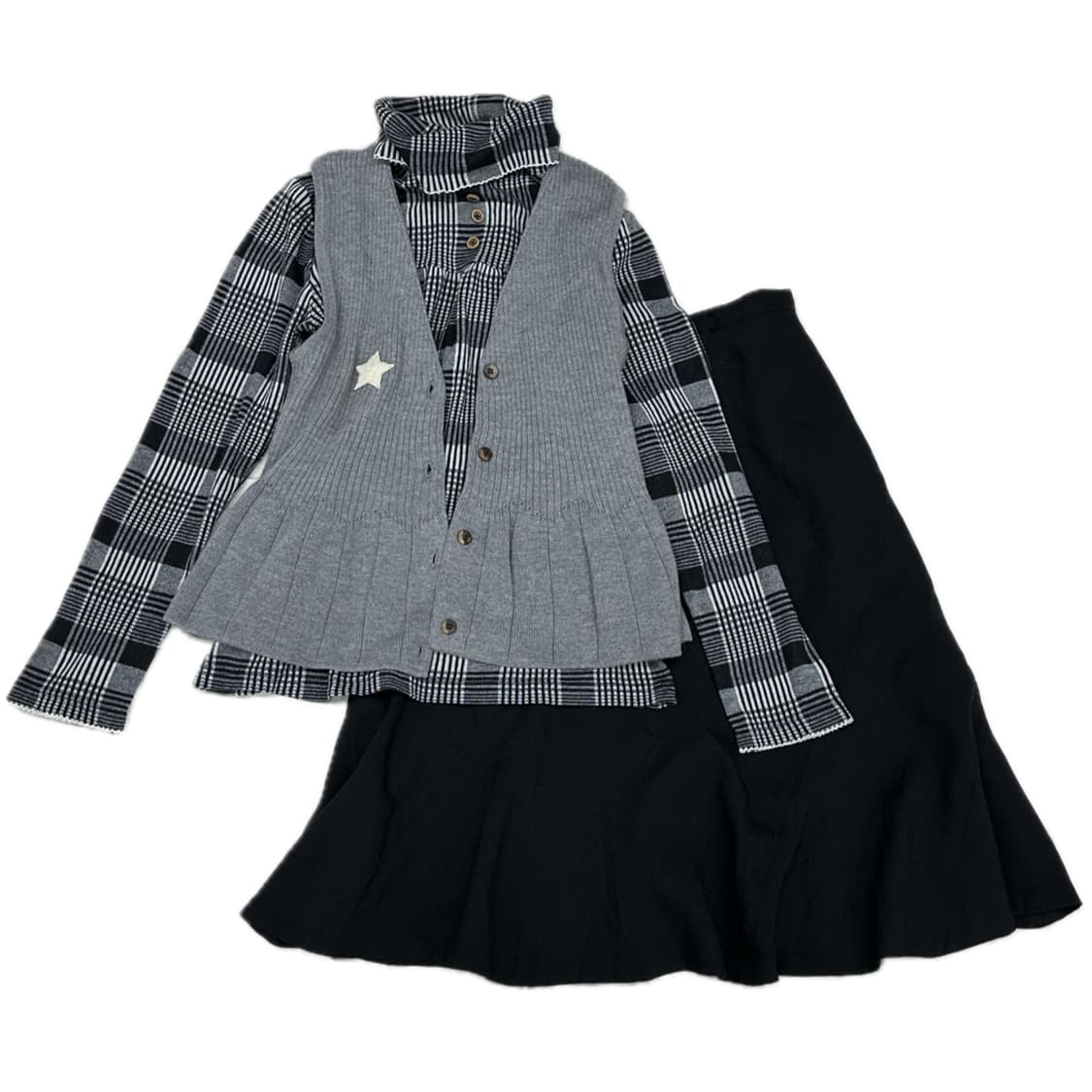 🌙하구미의 블랙 가을 코디세트🌙 괴짜 그런지 히피 레이어드 체크 조끼 상품이미지2