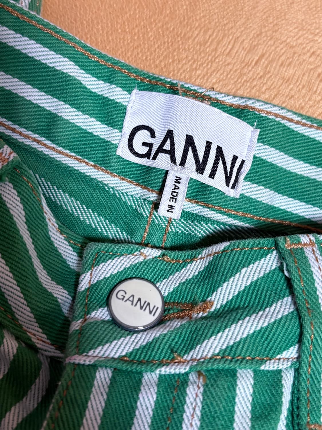 GANNI 가니 그린 스트라이프 배기 팬츠 상품이미지4