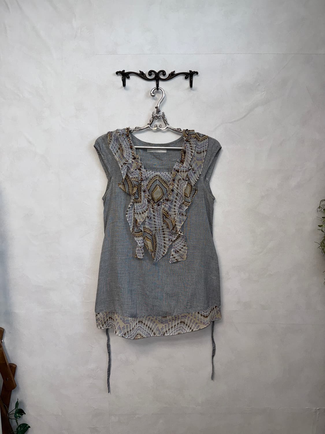 BNX gray ethnic wood beads python blouse 상품이미지4