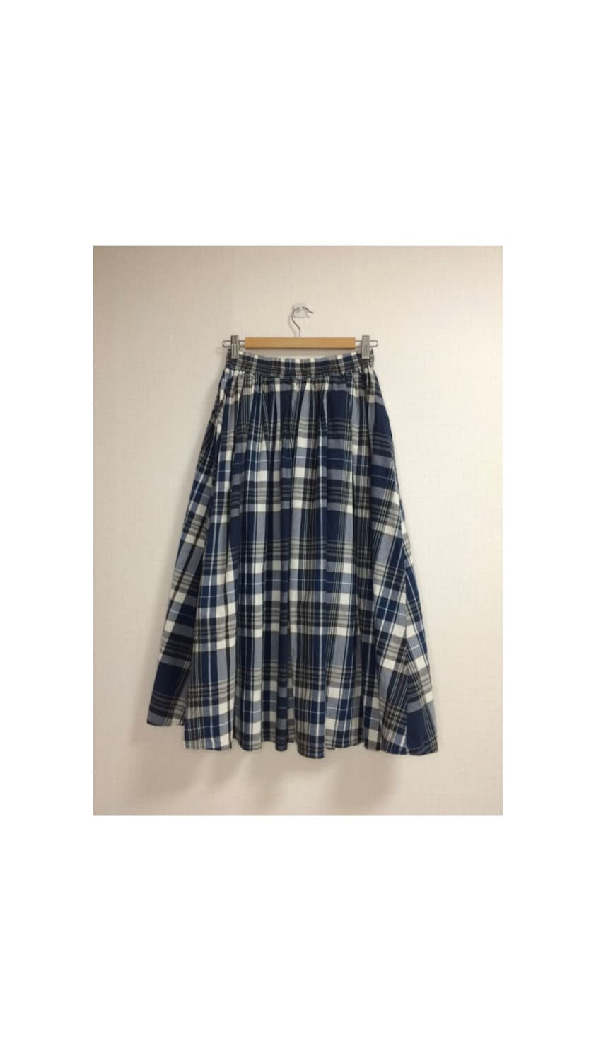빈티지 블루 브라운 체크 롱 스커트 상품이미지4