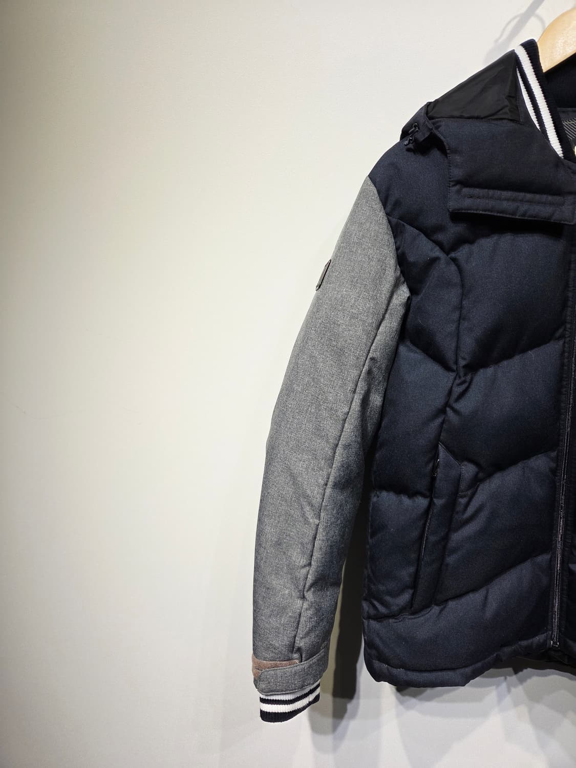 윌슨 네이비/회색 단가라 후드 다운 패딩 점퍼_95 상품이미지3