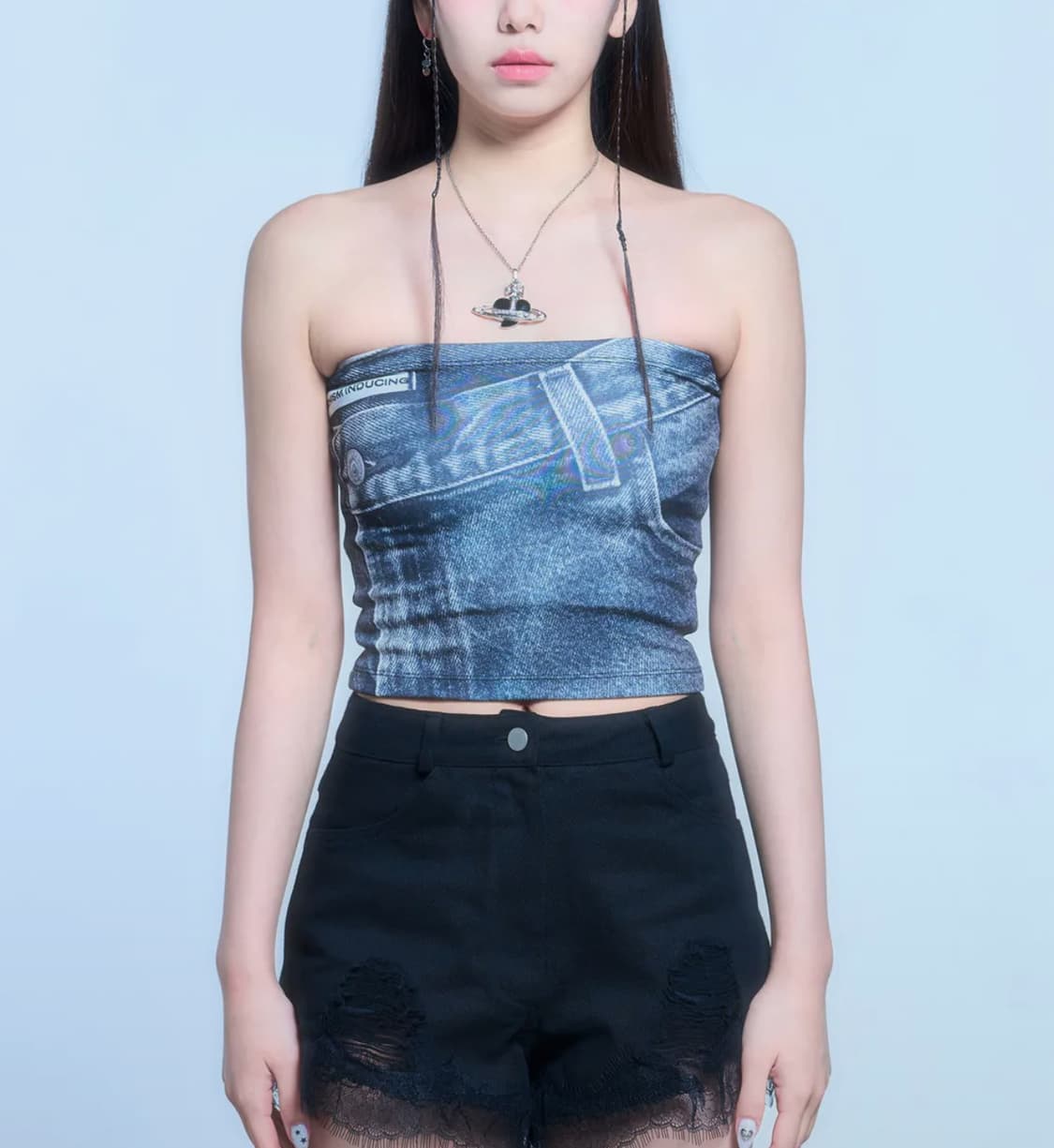 SCAM DENIM TUBE TOP_BLACK 상품이미지2