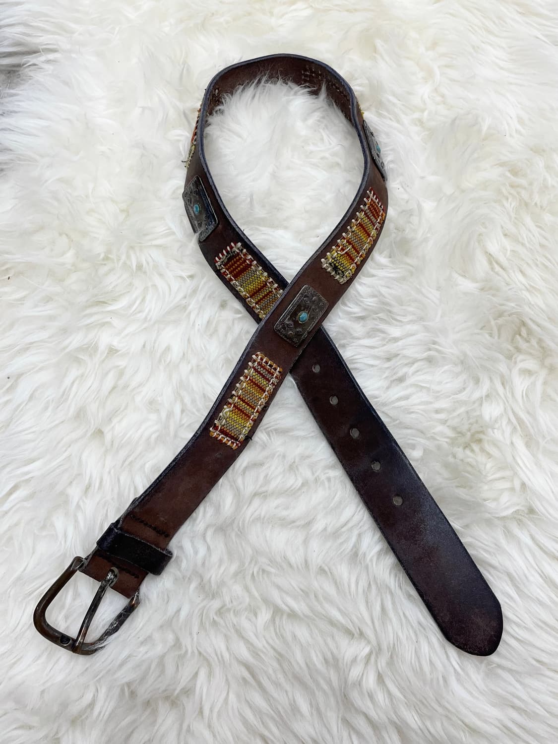 리얼레더 에스닉 스터드 버클 벨트 상품이미지1