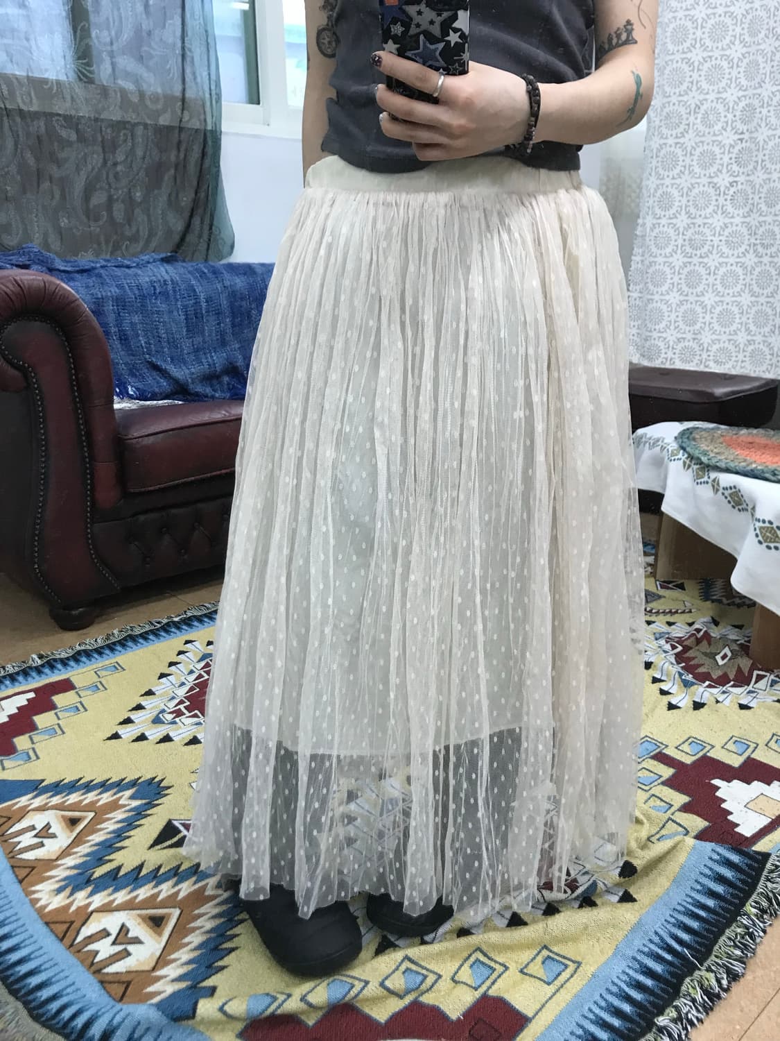 빈티지 여성 도트 밴딩 롱 스커트 (Z1019) 상품이미지1