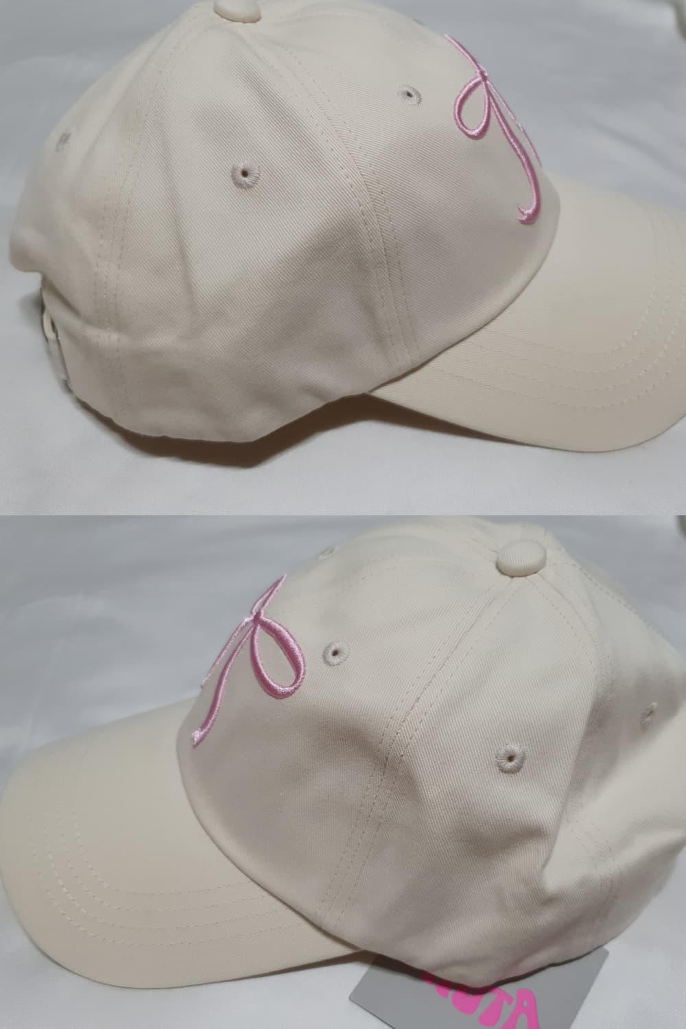 크림베이지 핑크 레터링 프루타 리본 볼캡 모자  상품이미지6
